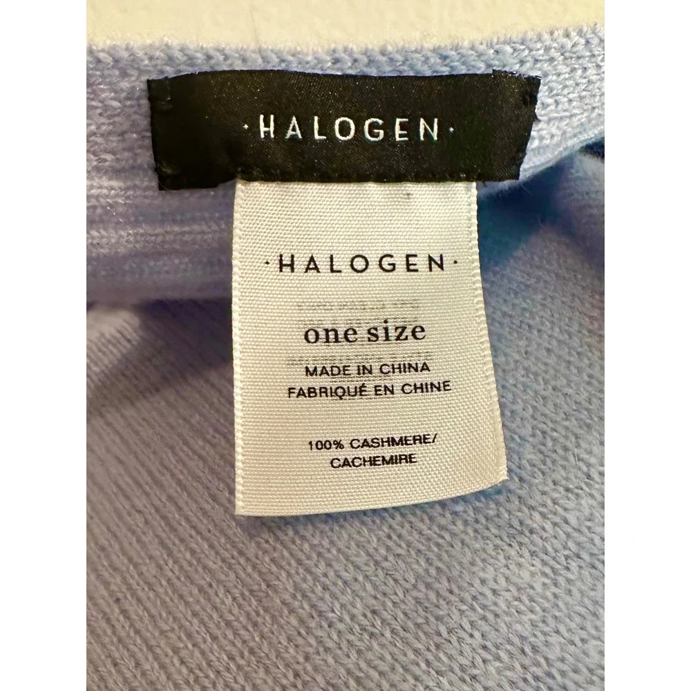 Halogen‎ 100% Cashmere Light Blue Ribbed Trim Wrap Scarf Shawl OS